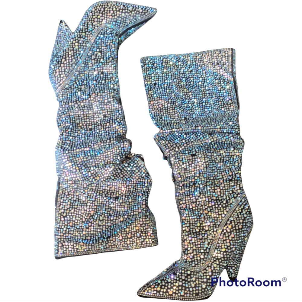Cape Robin Jean-1 Rhinestone Slouch Black Boots Size 7.5